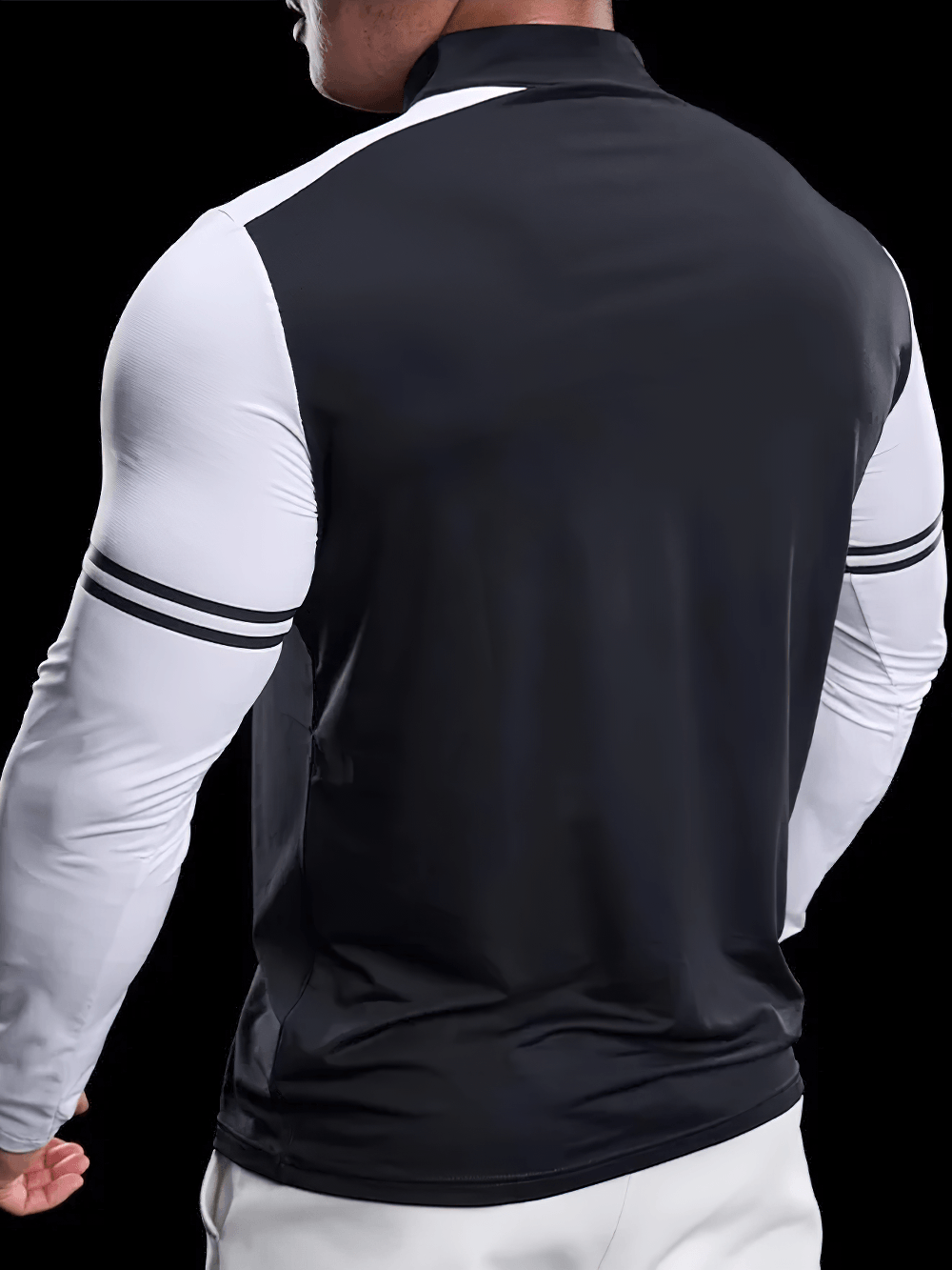 Color Block Quarter Zip Long-Sleeved Training Top - SF4739 featuring contrast sleeve stripes and a sleek design.