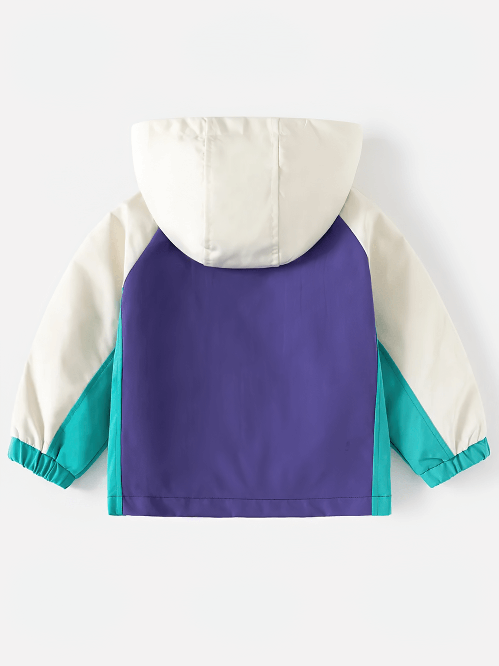 Children's Color-Blocked Zipper Hooded Windbreaker Jacket - SF3714 in vibrant colors, showcasing the back design with a hood and double zippers.