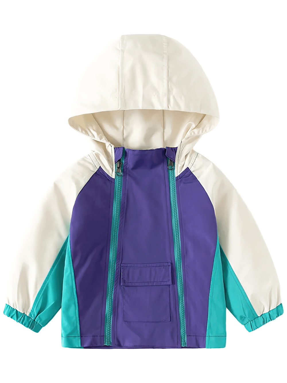 Color-Blocked Zipper Hooded Windbreaker Jacket - SF3714 for kids with double zipper and contrasting colors.