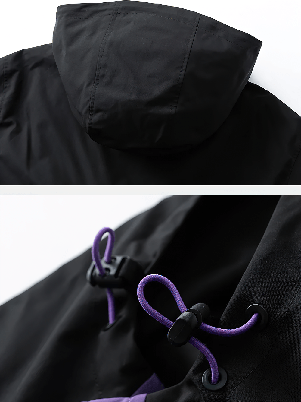Colorblock Half Zip Hooded Windbreaker Jacket - SF4689 close-up of hood and drawstrings detail.