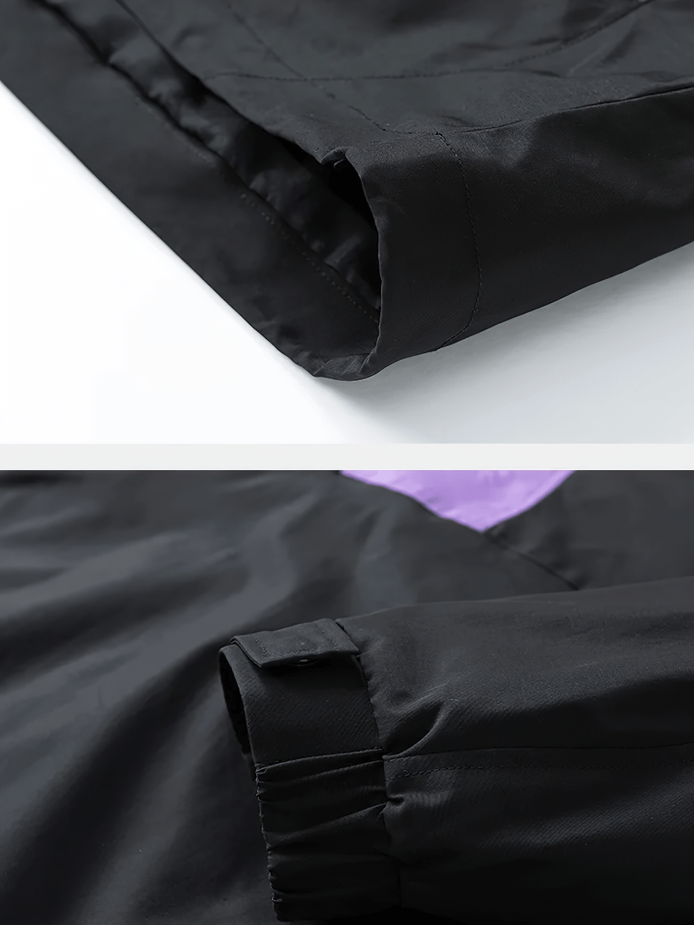 Detail of sleeves and hem of Colorblock Half Zip Hooded Windbreaker Jacket - SF4689 showcasing craftsmanship.