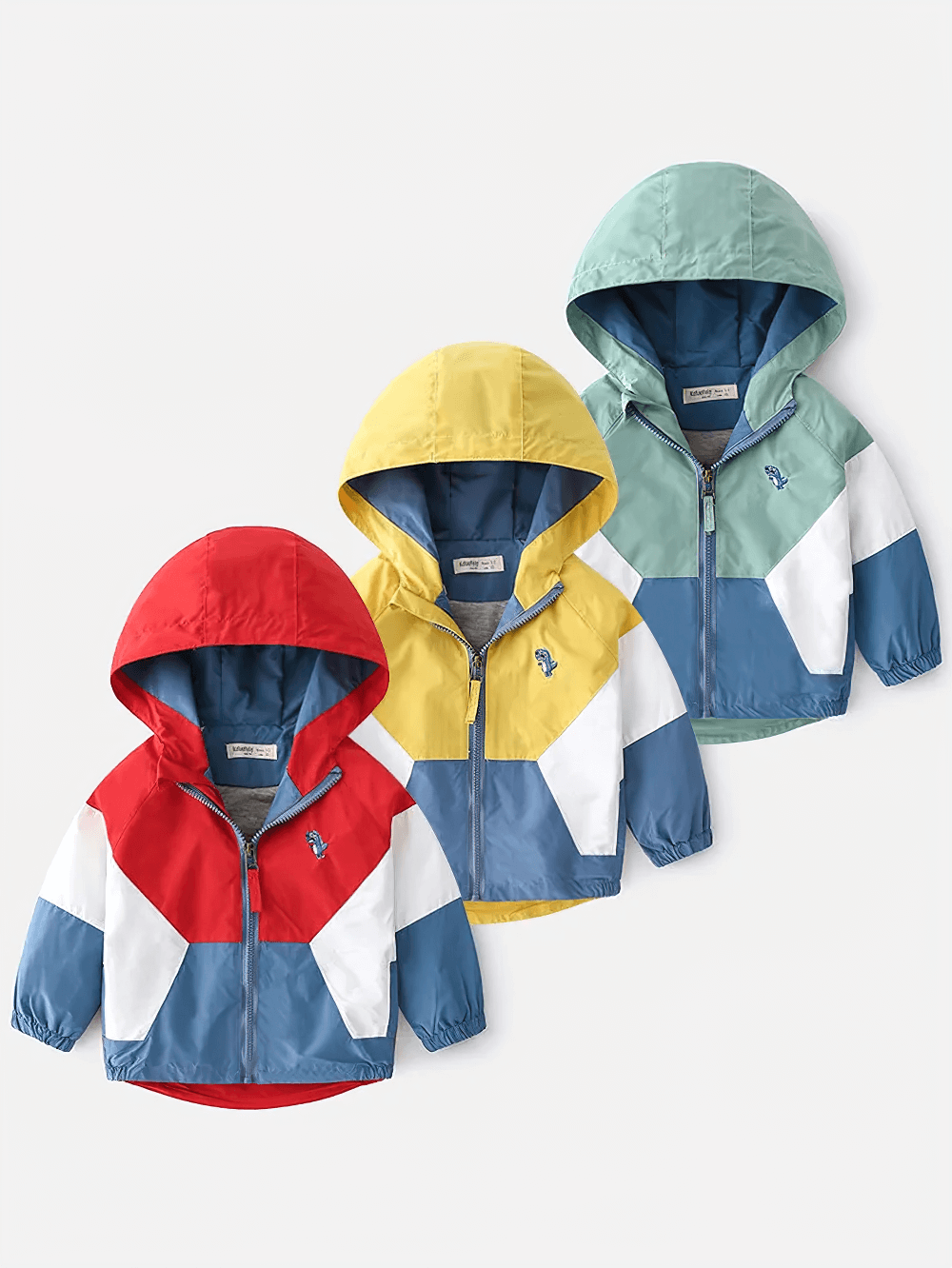 Colorful kid's Colorblock Hooded Windbreaker Jacket for Kids - SF3603 with fun patchwork design and hoods, perfect for outdoor adventures.