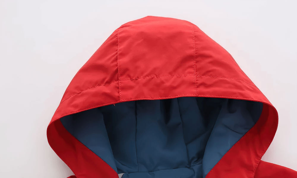 Colorblock Hooded Windbreaker Jacket for Kids - SF3603 red hood detail, showcasing playful style and lightweight protection.