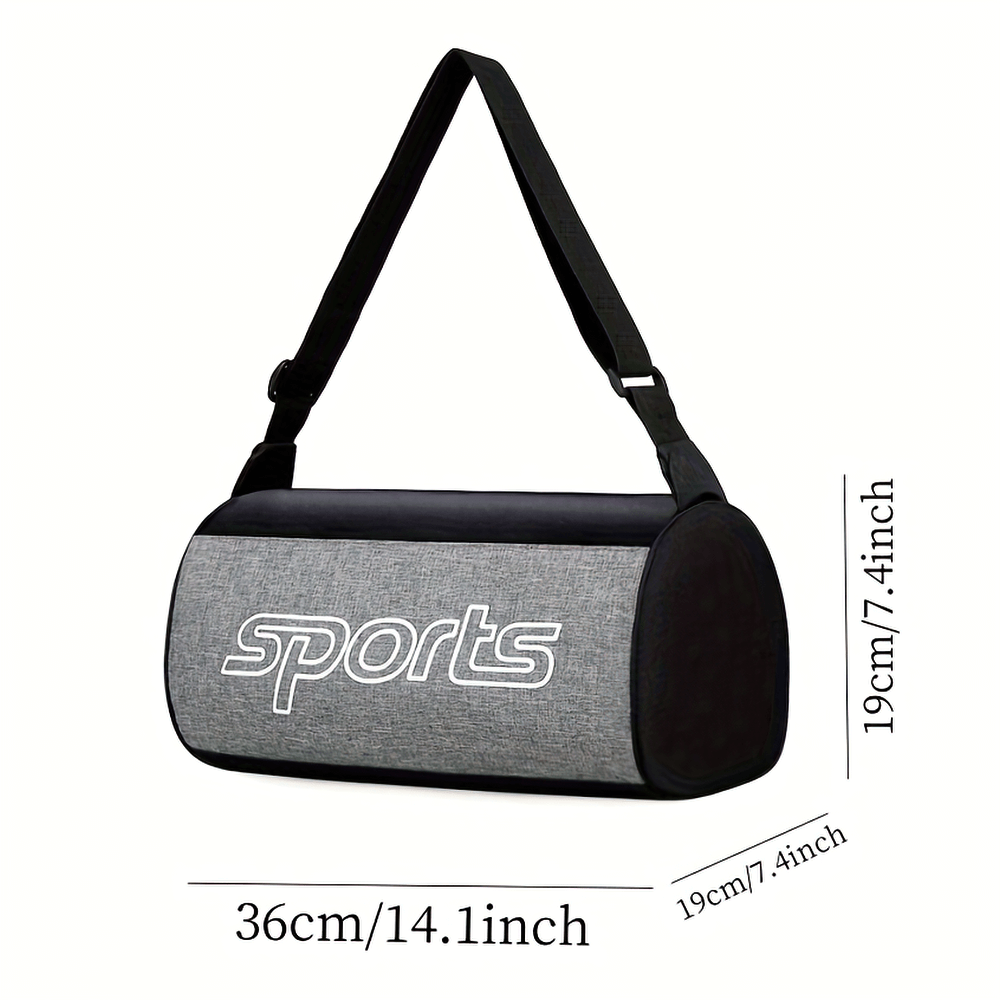 Colorblock sports shoulder bag with letter pattern, featuring adjustable strap and spacious interior, ideal for gym and fitness.