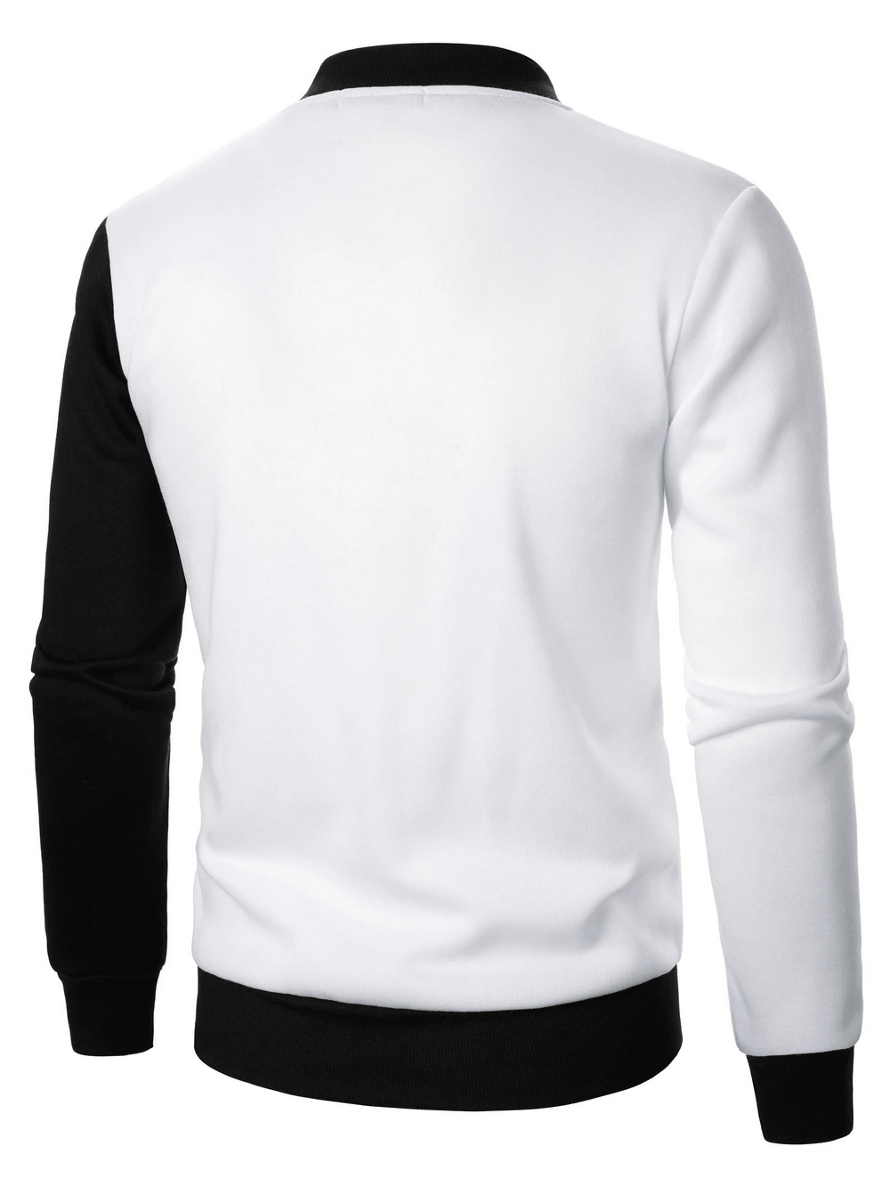 Colorblock Zip Up Bomber Jacket with Stripes - SF4685 back view showcasing bold black and white design details.