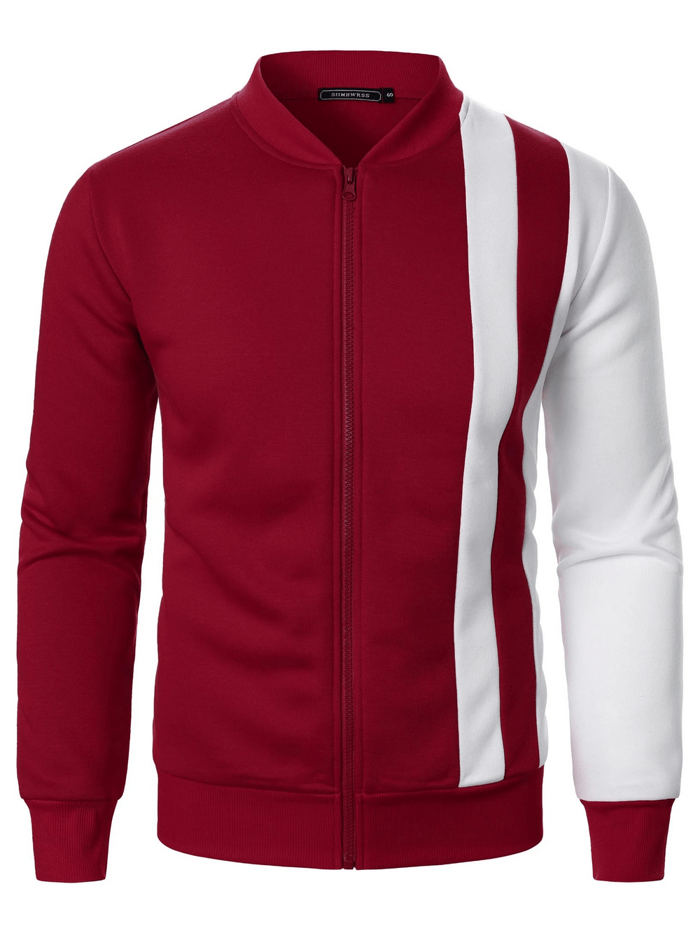 Colorblock Zip Up Bomber Jacket with Stripes - SF4685 featuring bold stripe design and sporty zip-up style.