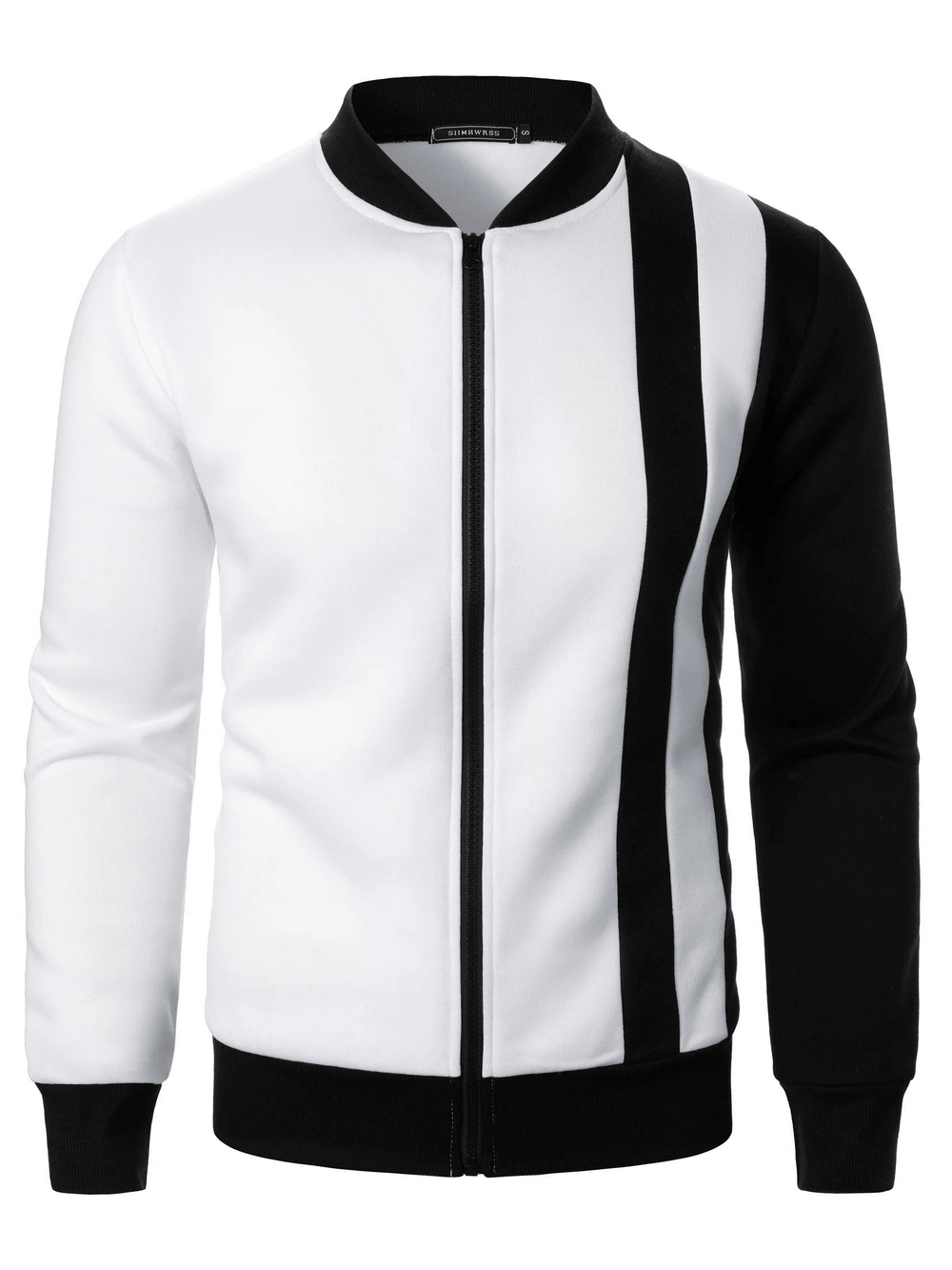 Colorblock Zip Up Bomber Jacket with Stripes - SF4685, showcasing a stylish striped design in black and white.