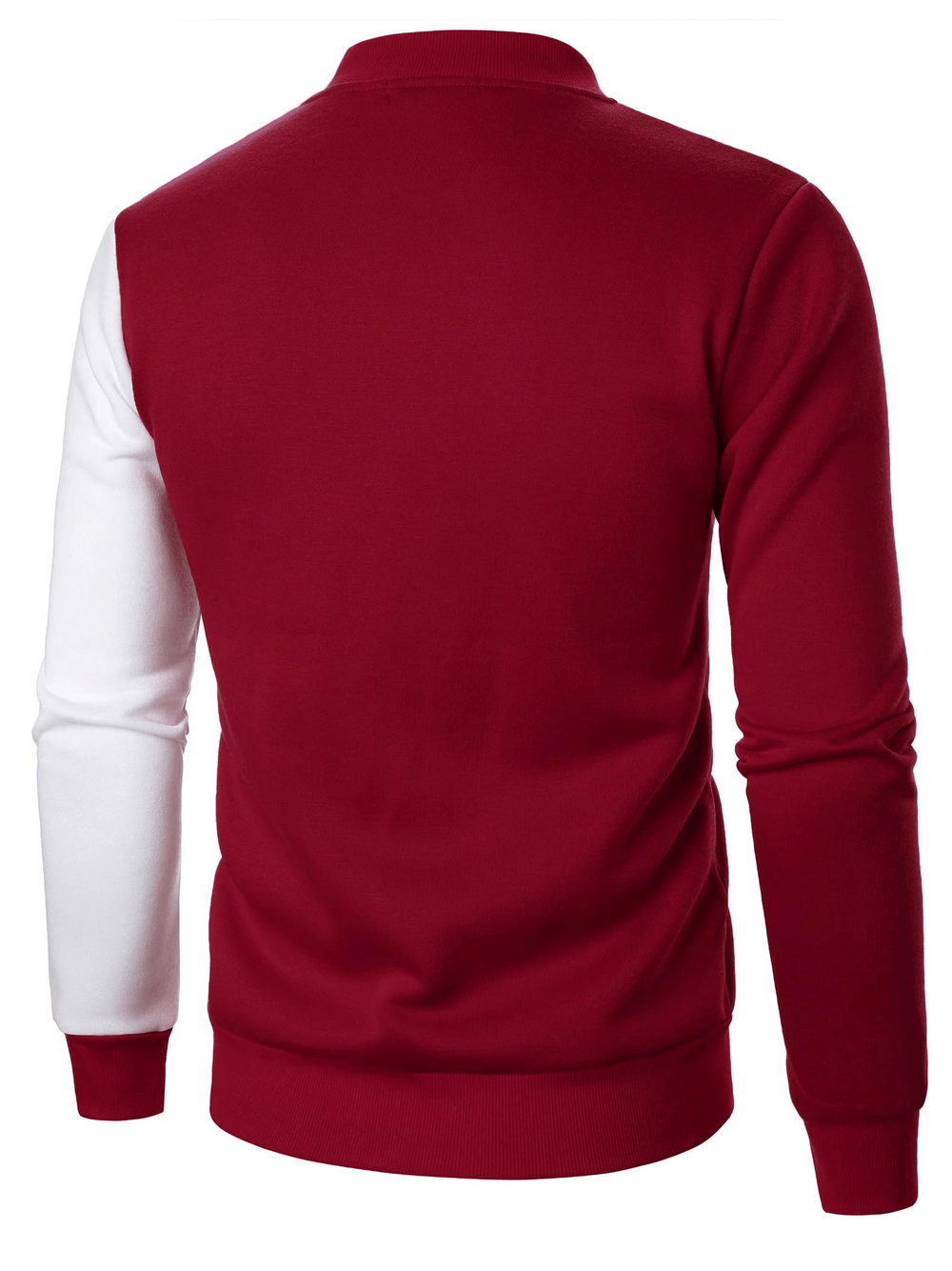 Colorblock Zip Up Bomber Jacket with Stripes - SF4685 back view showcasing red and white color panels.