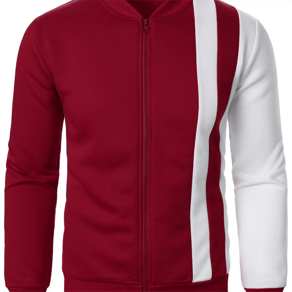 Colorblock Zip Up Bomber Jacket with Stripes - SF4685 in red and white with a full zip design and sporty style.