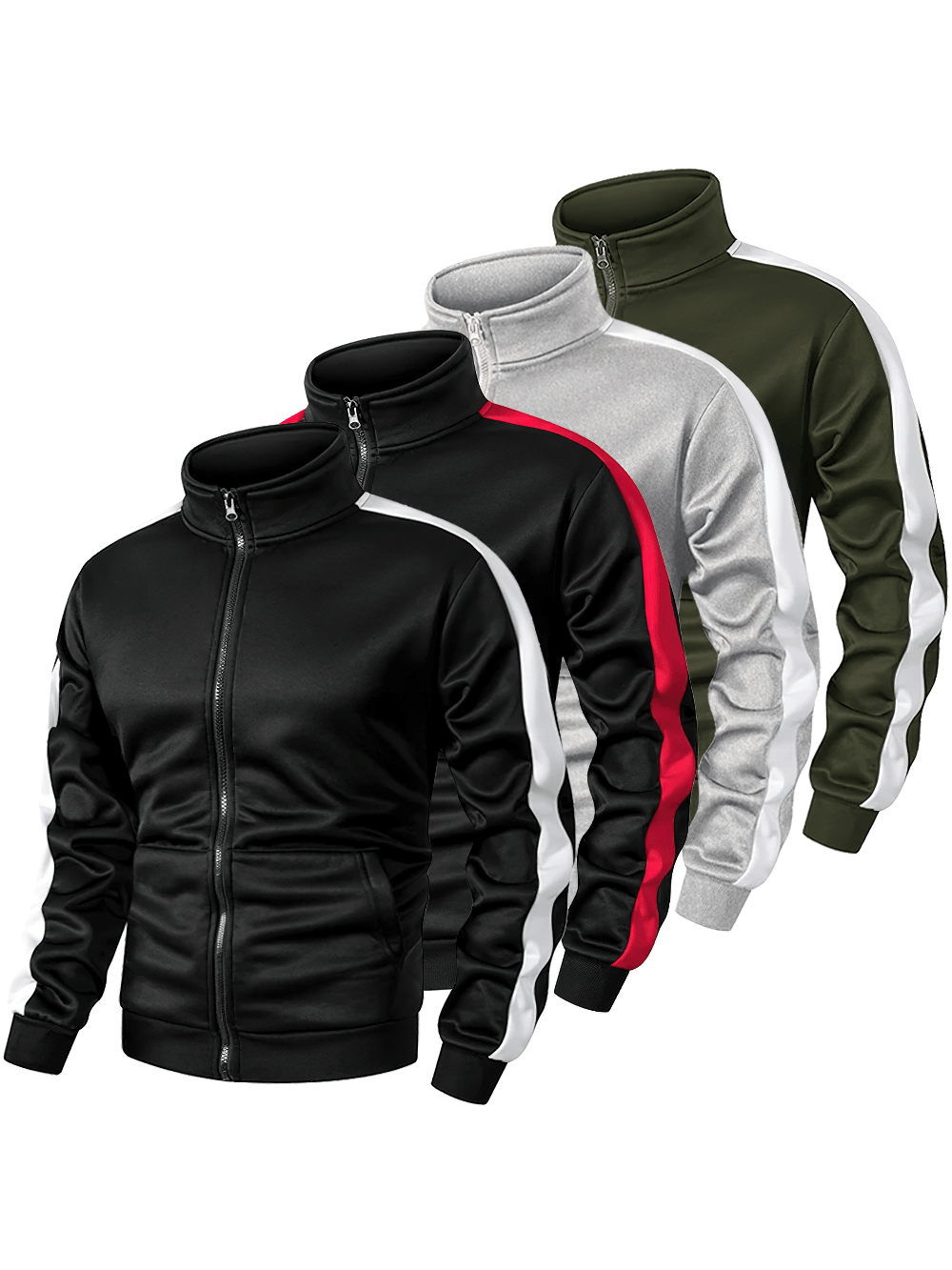 Colorblock Zip-Up Sport Jacket with Kanga Pocket - SF4642 in black, silver, red, and green styles.