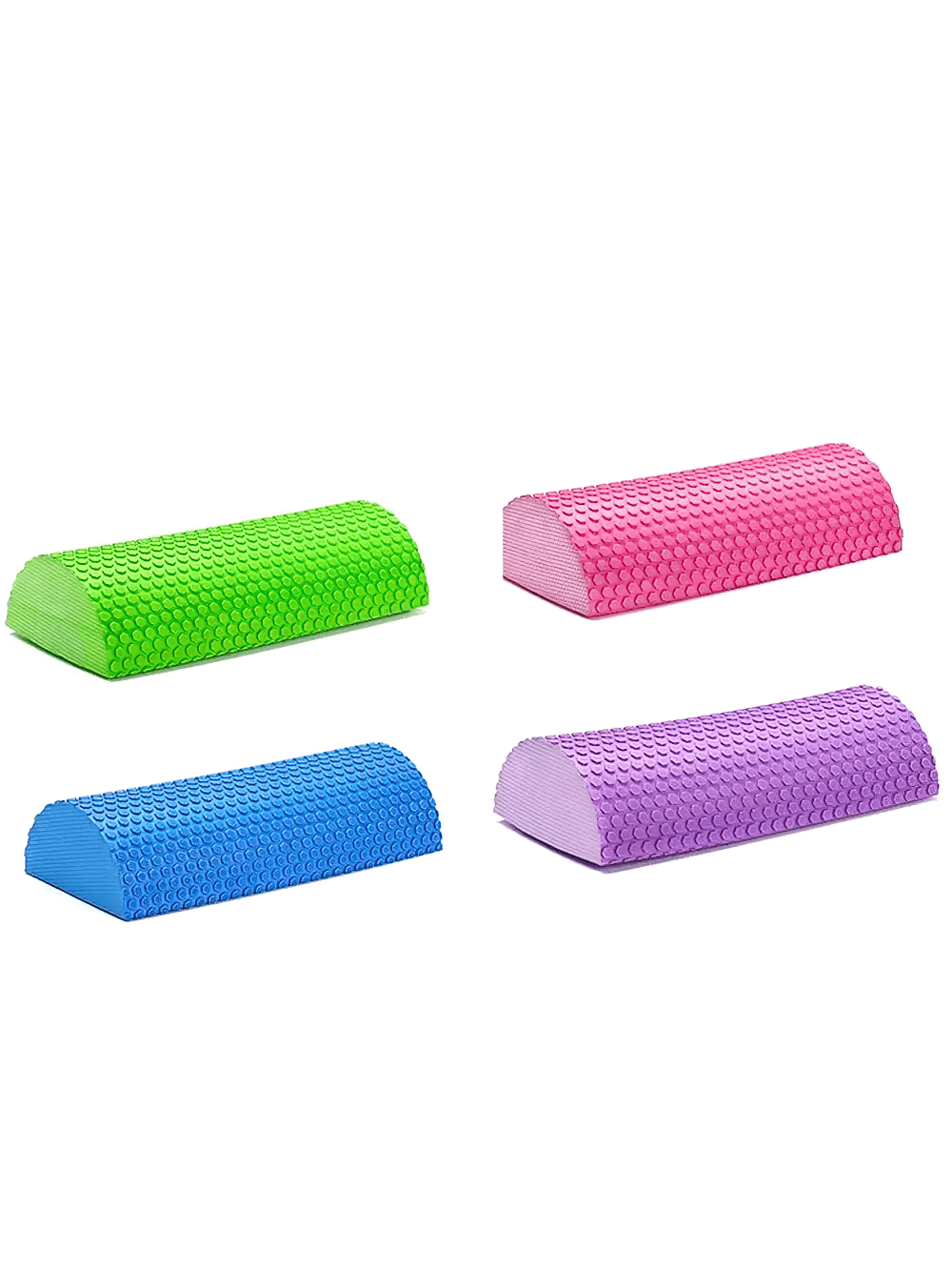Colorful EVA Half Foam Rollers for Balance, Core, and Muscle Massage in Green, Pink, Blue, and Purple - Anti-Slip Surface