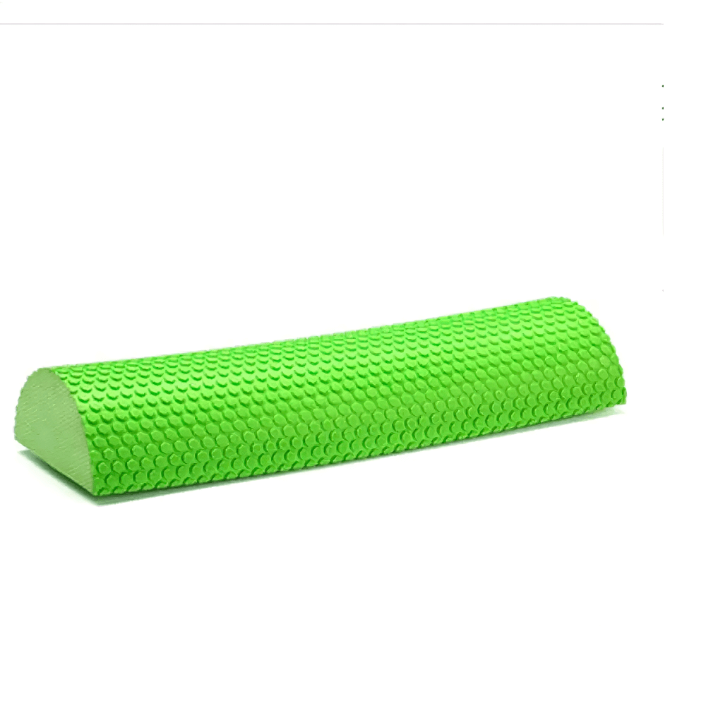 Green EVA half foam roller for balance, core strength, and muscle massage in yoga and pilates. Anti-slip, lightweight, and durable.