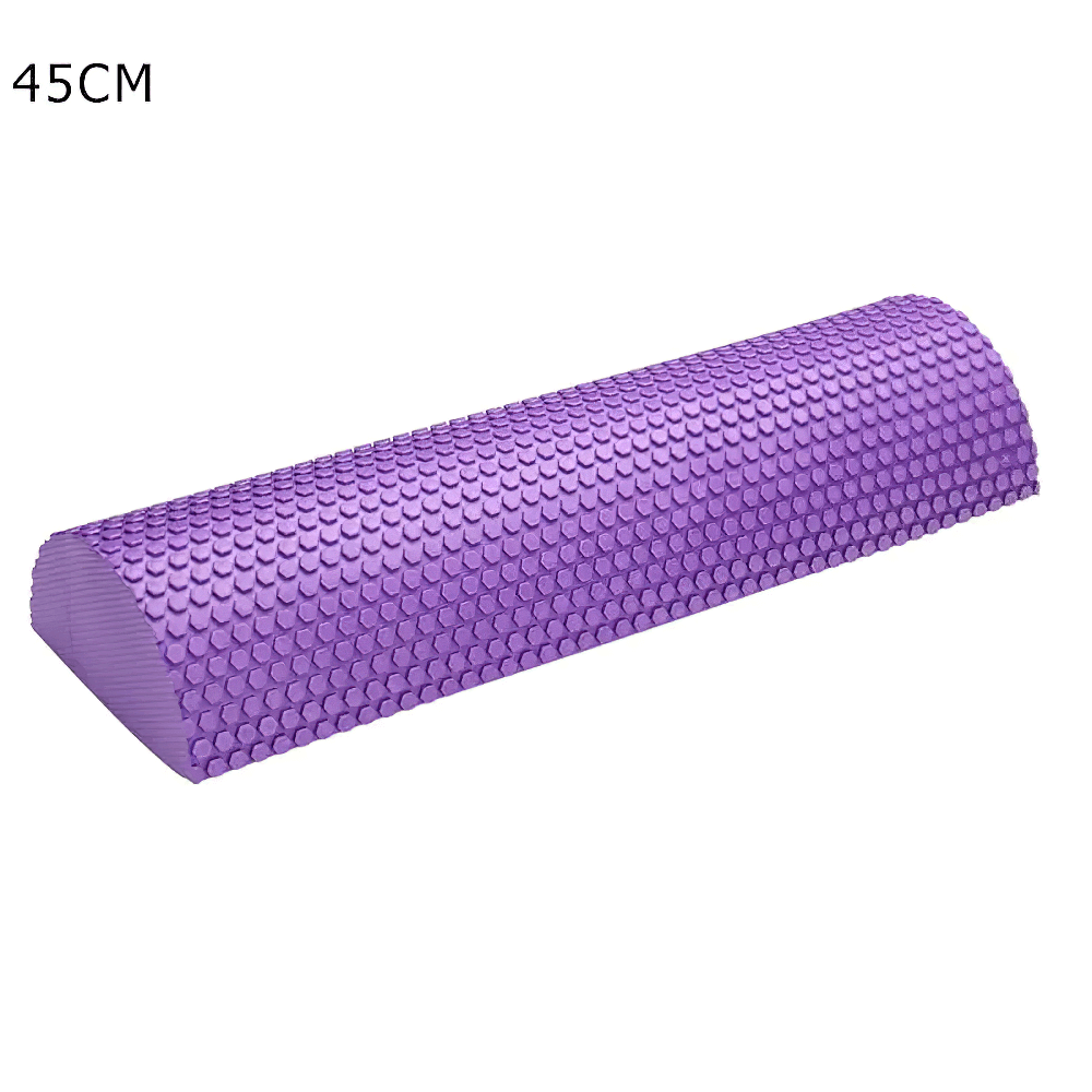 Purple EVA half foam roller 45CM for balance, pilates, and yoga with anti-slip texture design for core strength and muscle massage.