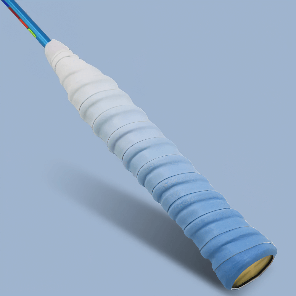 Colorful Racket Grip Wraps for Tennis and Badminton - SF3444 in blue and white, showing anti-slip design with a secure fit for enhanced control.