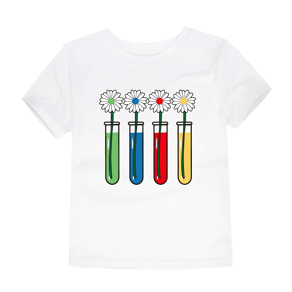 Colorful Science Flower Print Kids T-shirt - SF3746 with test tube and flower design