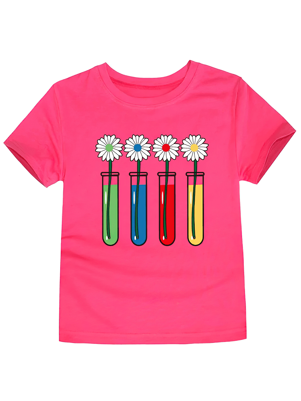 Colorful Science Flower Print Kids T-shirt - SF3746 with vibrant test tubes and flowers design on soft fabric