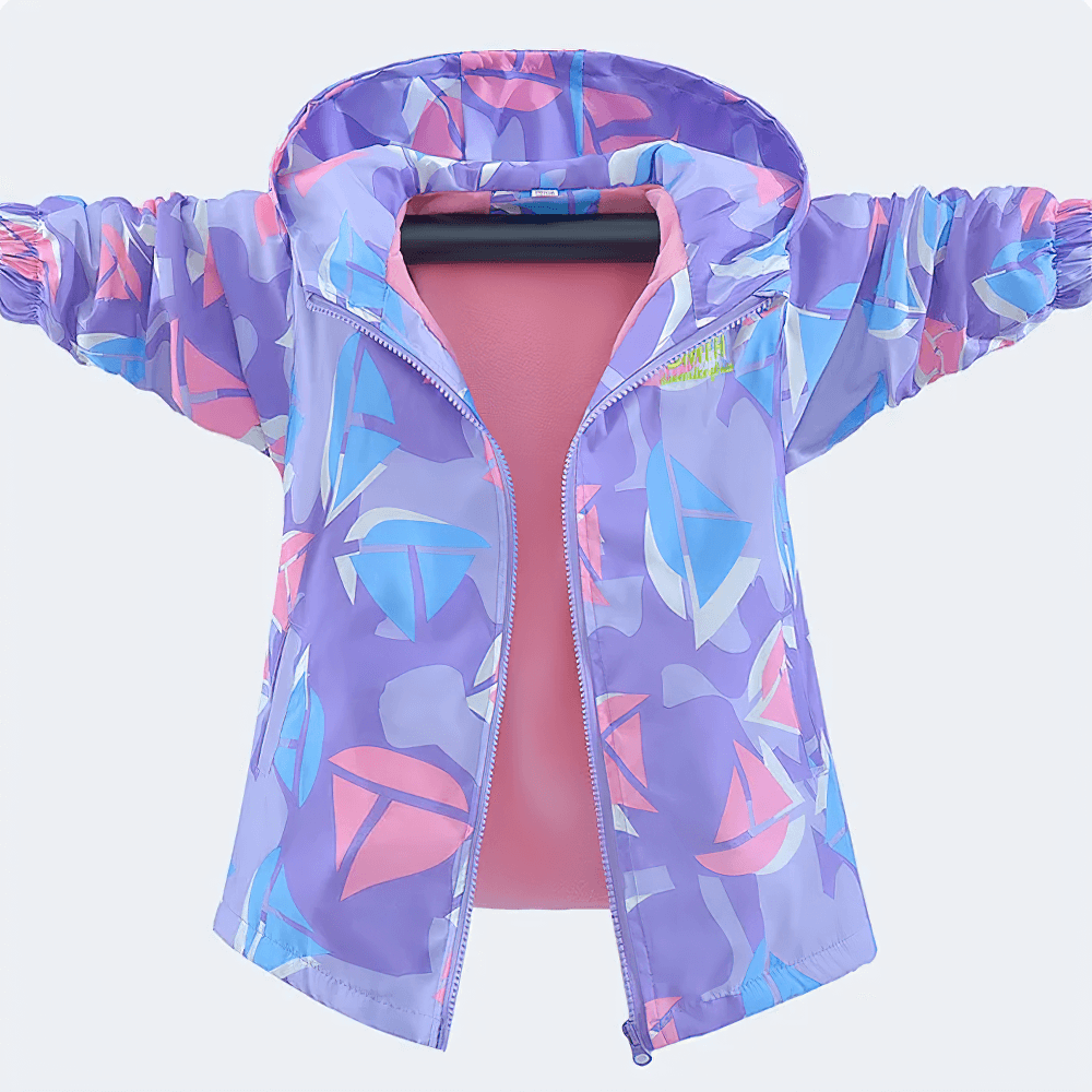 Colorful Windbreaker Jacket with Fleece Lining - SF3579 in pink, blue, and purple design, open to show soft fleece interior.