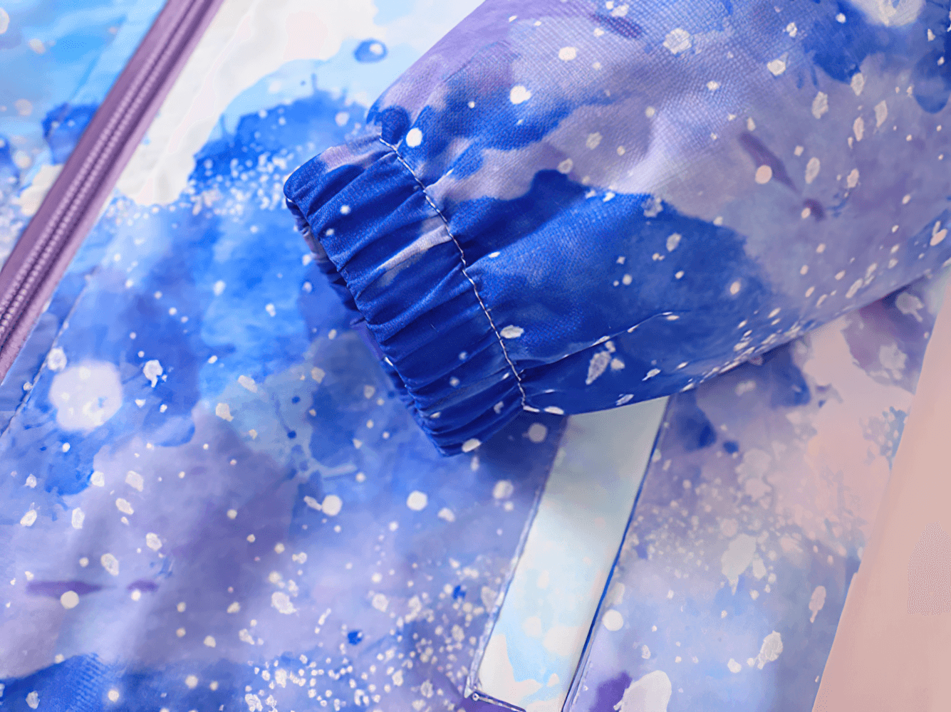 Colorful Windbreaker with Hood and Long Sleeves - SF3831 featuring vibrant blue and purple patterns, perfect for girls' windproof jacket needs.