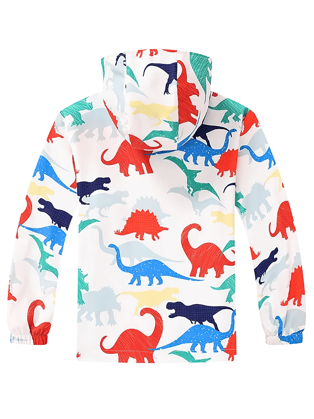 Colorful Windbreaker with Hood and Long Sleeves - SF3831 featuring vibrant dinosaur print on white background, perfect for girls.