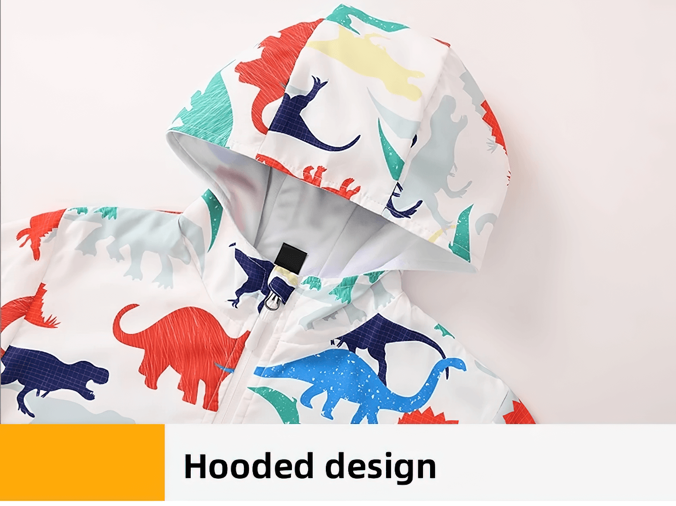 Colorful Windbreaker with Hood and Long Sleeves - SF3831, featuring playful dinosaur print, ideal for kids wear in spring and winter.