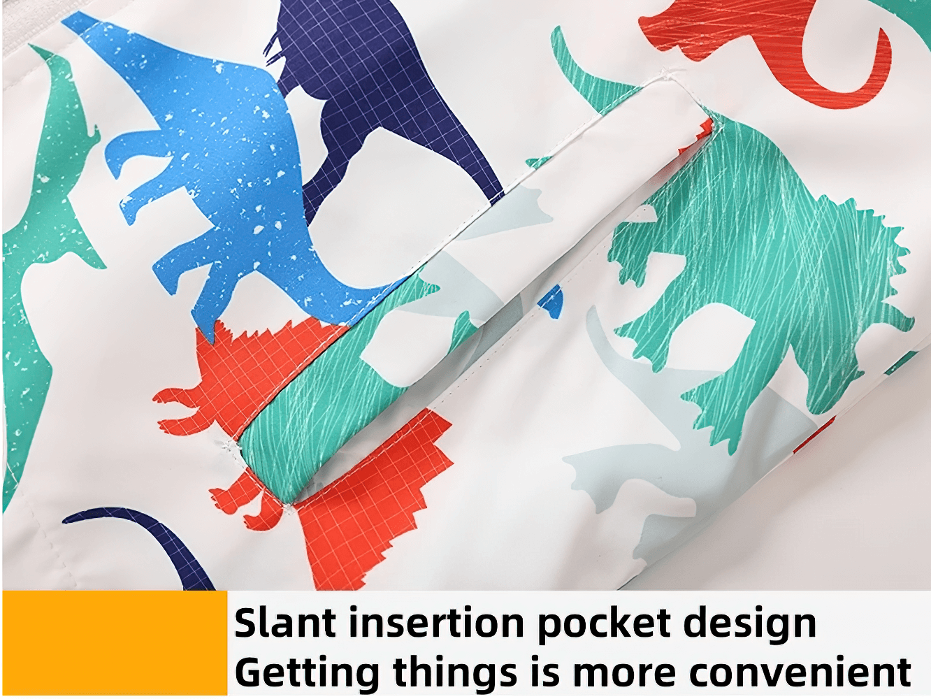 Colorful Windbreaker with Hood and Long Sleeves - SF3831 featuring playful dinosaur print and slant pocket design for convenience.