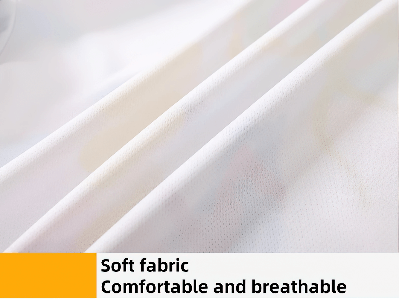 Close-up of soft, white fabric showcasing its comfortable and breathable texture, ideal for Colorful Windbreaker with Hood and Long Sleeves - SF3831.