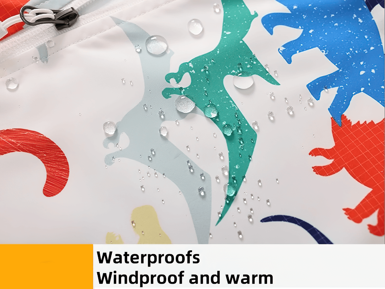 Close-up of colorful print on Colorful Windbreaker with Hood and Long Sleeves - SF3831, featuring water droplets highlighting waterproof material.