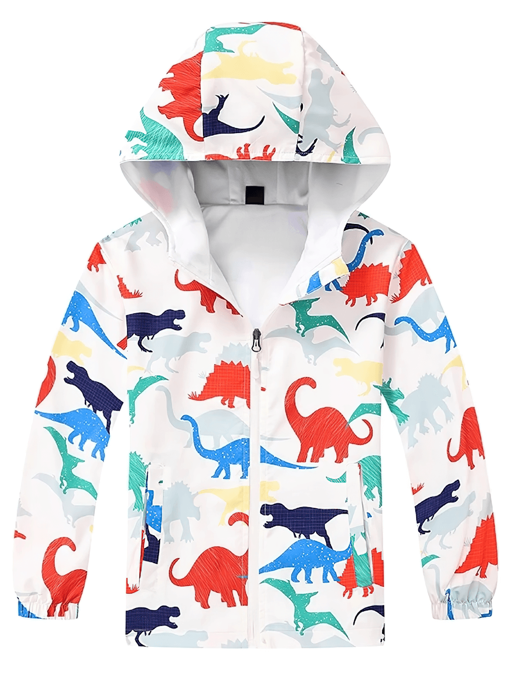 Colorful Windbreaker with Hood and Long Sleeves - SF3831, vibrant girl's jacket with dinosaur print, windproof and rain-resistant design