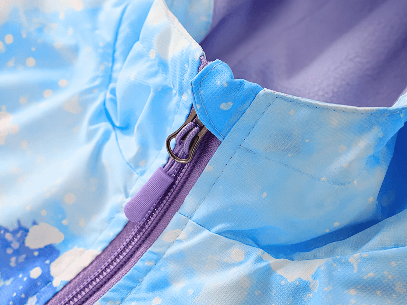 Close-up of the Colorful Windbreaker with Hood and Long Sleeves - SF3831 showing vibrant pattern and zipper details