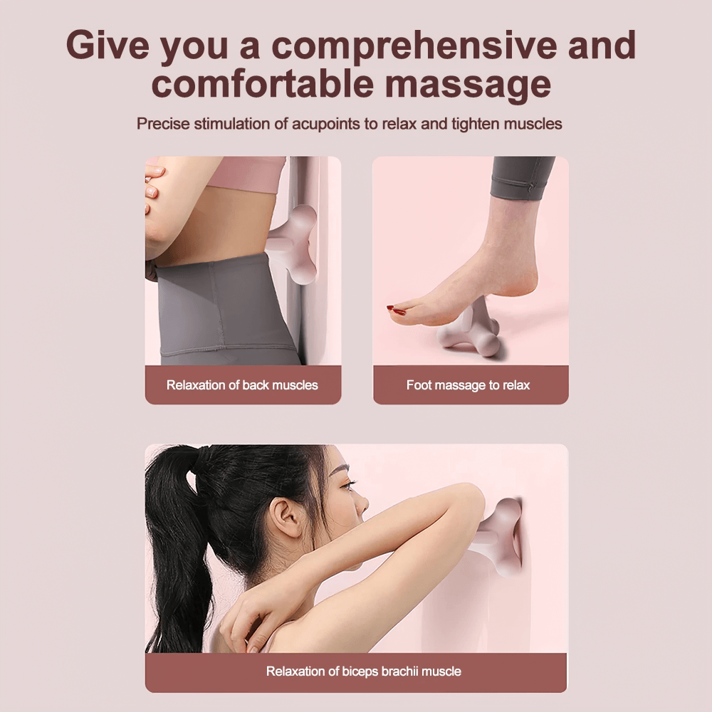 Compact 3D massage ball used for back, foot, and bicep muscle relaxation, showing ergonomic design for effective stress relief.