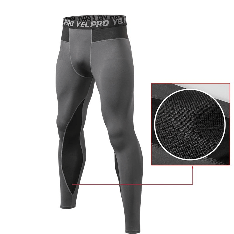 Compression Men's Performance Running Tights SF2177 with patchwork pattern, tight fit, quick drying and elastic material for agility.