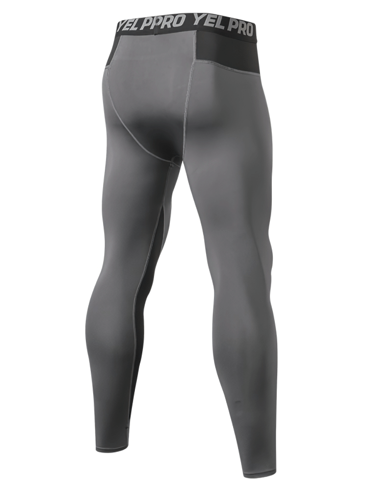 Gray men's compression running tights SF2177 with elastic fit for performance, featuring a patchwork design for agility and speed.