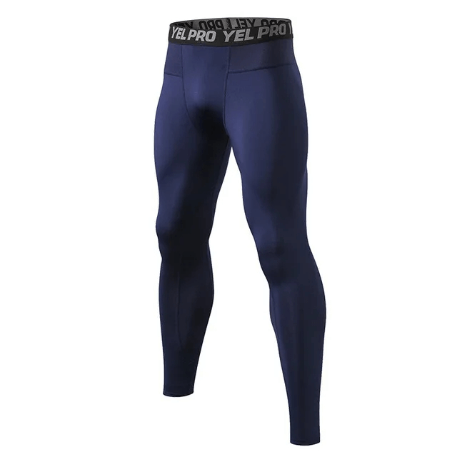 Men's compression performance running tights SF2177 with quick drying fabric in navy blue for enhanced agility and muscle recovery.