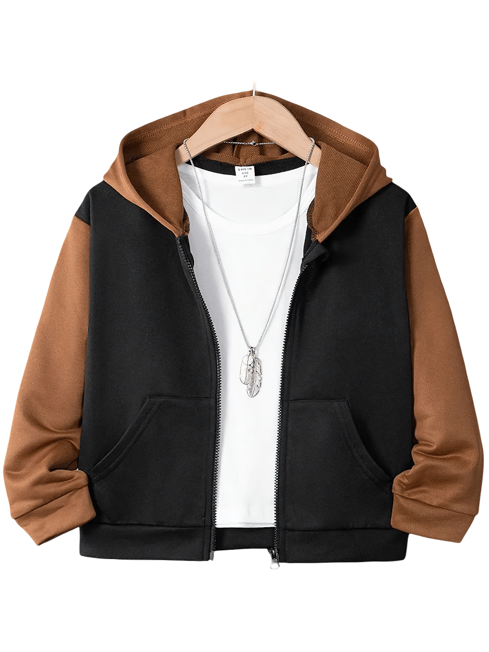 Children's Contrast Hooded Zip Sweatshirt with Pockets - SF3669, bicolor hoodie with cozy hood and side pockets