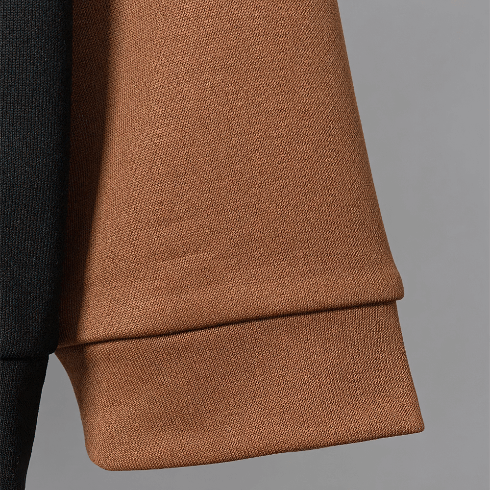 Close-up of Contrast Hooded Zip Sweatshirt with Pockets - SF3669 showing bicolor sleeve detail.