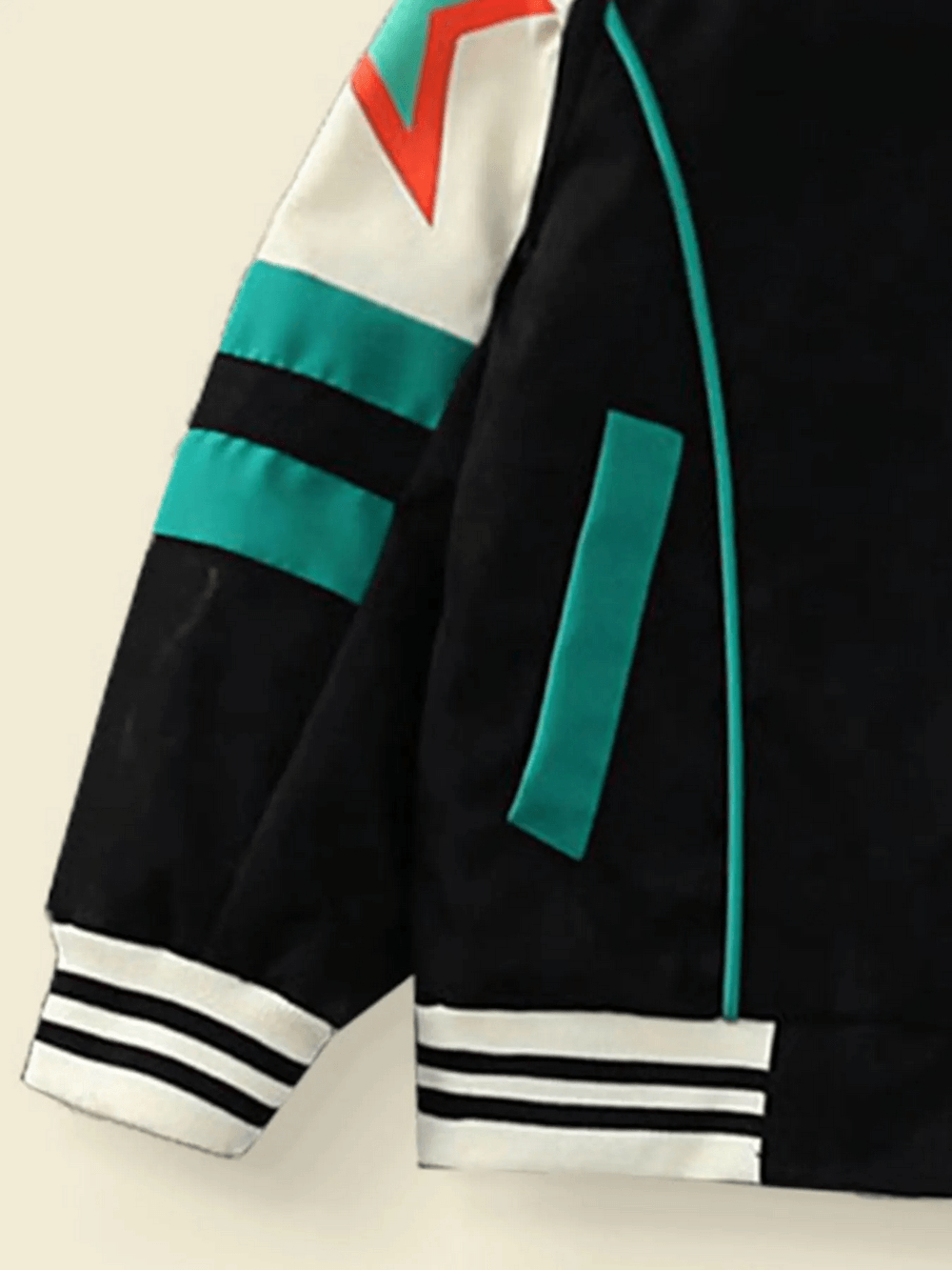 Colorful kids varsity jacket with star design and stripes on sleeves, perfect for stylish casual outings and school days.