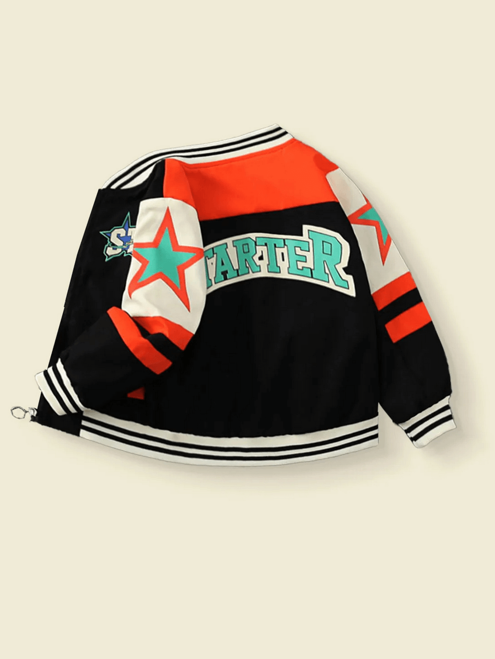 Contrast varsity jacket for kids with star prints, bold 'STARTER' text, and sporty color-block design. Perfect for school and play. SF3119