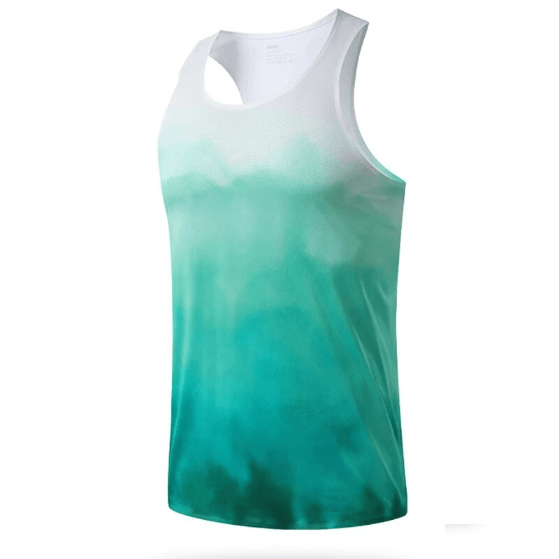 Cool breathable tight gym tank top for men SF1712, green and white, sleeveless round neck, perfect for running, fitness, sports.