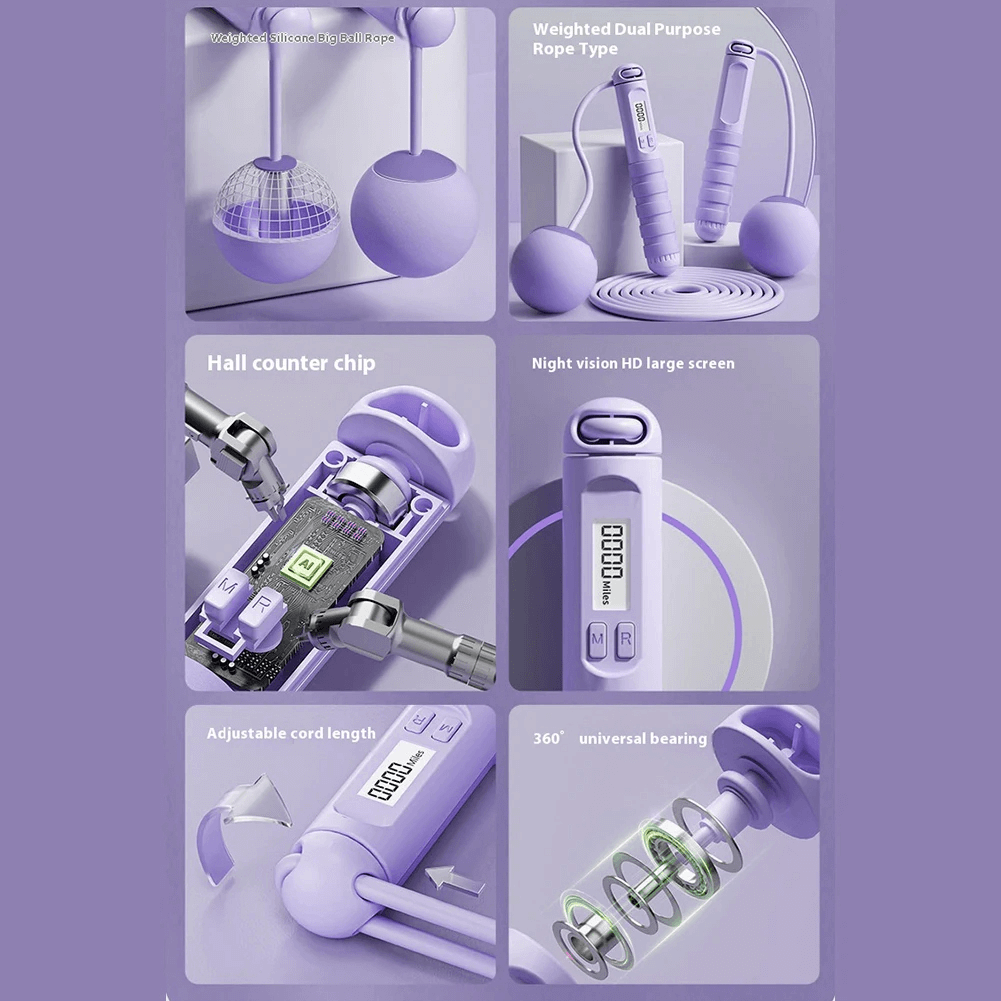 Cordless jump rope with calorie counter display SF3195 showcasing weighted balls, ergonomic handles, and digital screen.