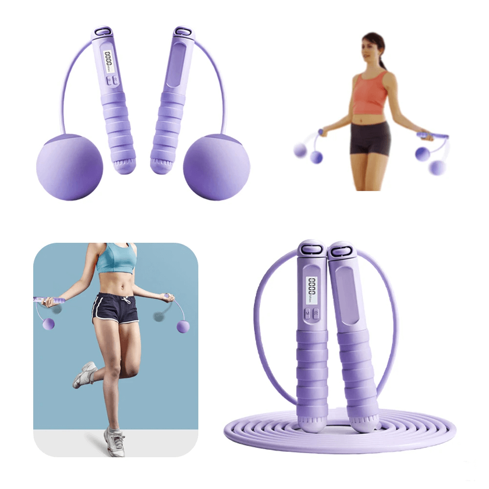 Cordless jump rope with calorie counter and ergonomic handles for efficient indoor workouts. Perfect for small spaces and travel fitness.