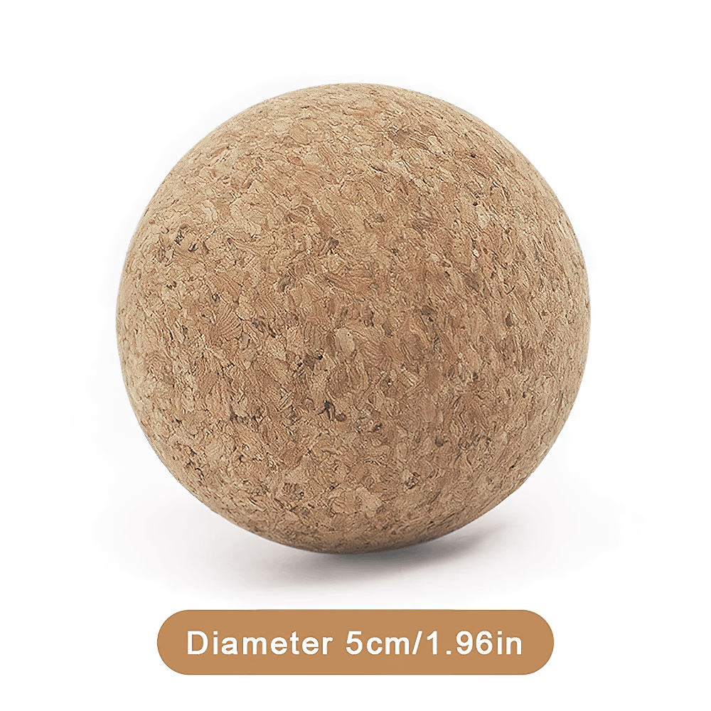 Natural cork massage ball for fascia, ideal for deep tissue and trigger point release, 5cm diameter, perfect for yoga and fitness.