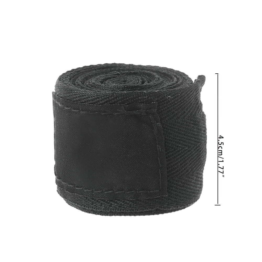 Black cotton boxing wrist wrap roll for kickboxing, 4.5 cm width, ideal for protection and support during intense training.