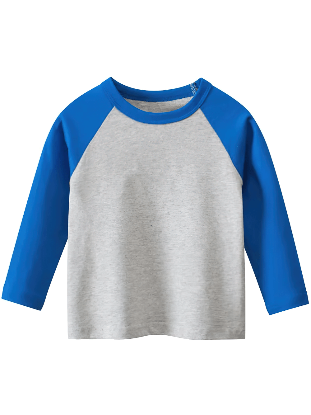 Boys Cotton Long-Sleeved Raglan Top SF3607 in gray with blue sleeves, perfect for school and play.