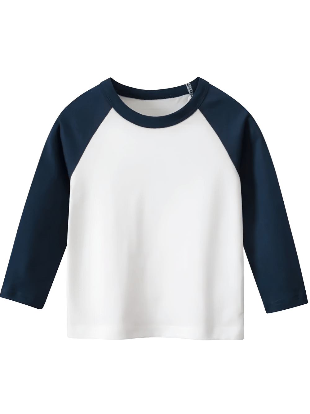 Cotton Long-Sleeved Raglan Top for Boys - SF3607, white body, navy sleeves, crewneck style, perfect for school and play.