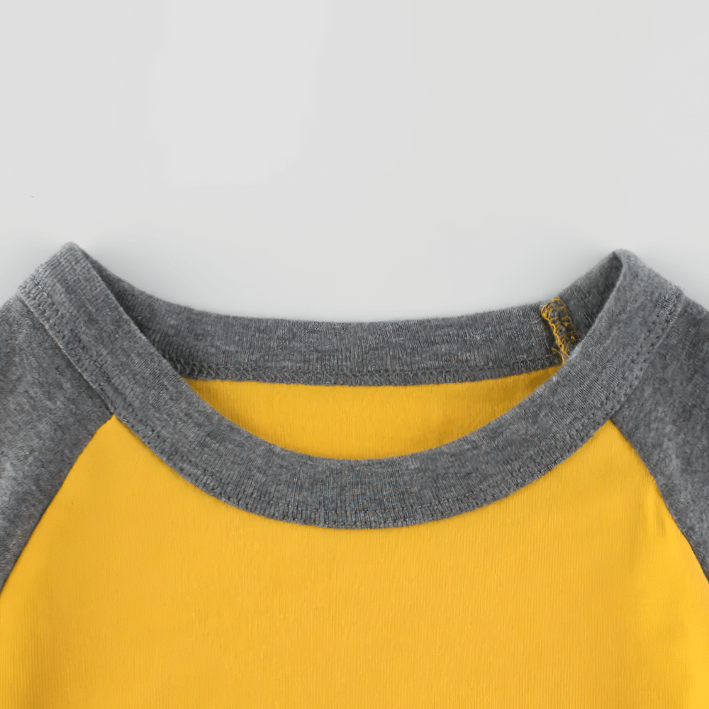 Cotton Long-Sleeved Raglan Top for Boys - SF3607 in gray and yellow, perfect for everyday wear and school activities.