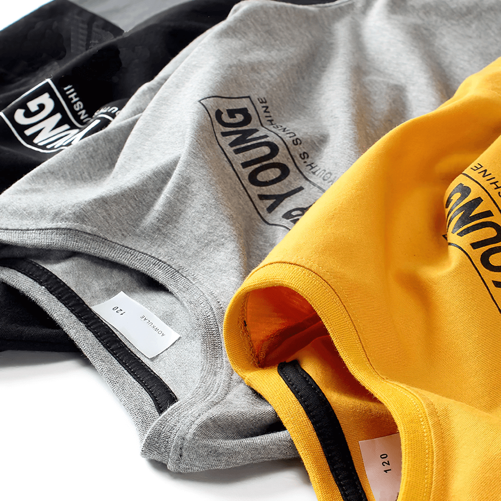 Colorful cotton long-sleeved tops with 'Forever Young' print showcasing sporty, motivational style for kids.