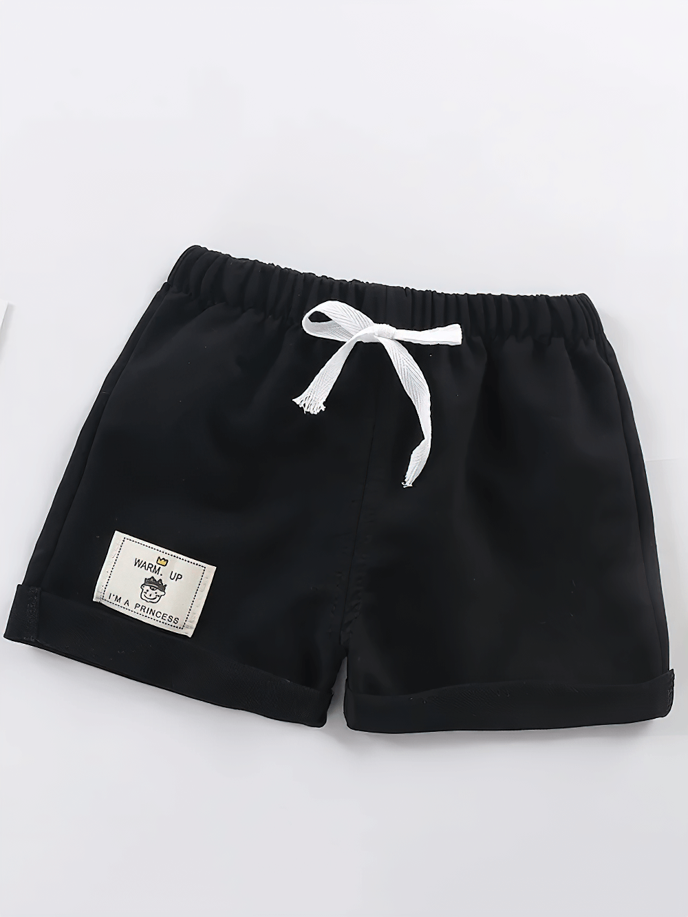 Cotton Shorts with Patch Detail and Pockets - SF3806 featuring toddler pull-on style with elastic waistband and folded hem design.