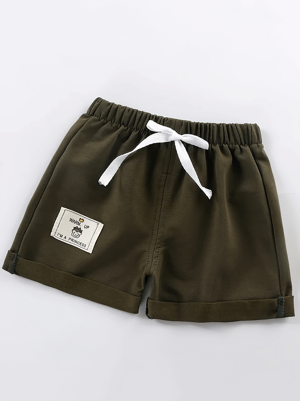 Cotton Shorts with Patch Detail and Pockets - SF3806, toddler pull-on shorts with drawstring and side pockets, ideal for summer play.