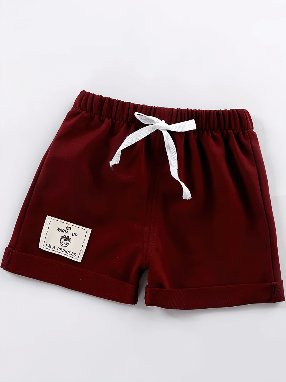 Cotton Shorts with Patch Detail and Pockets - SF3806 featuring toddler pull-on style, elastic waistband, drawstring, and folded hem design.