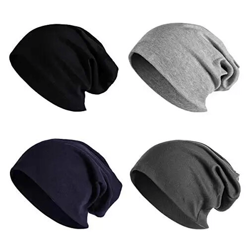 Cotton soft lightweight slouchy beanies in black, gray, navy, and dark gray; perfect for unisex outdoor activities and running.
